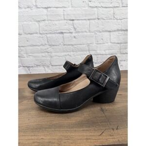 Dansko Black Leather Mary Jane Heels Women's 37 Comfort Chunky Heel Work Shoes